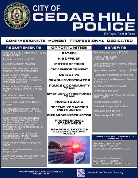 Cedar Hill TX Police Ad 02.27.24