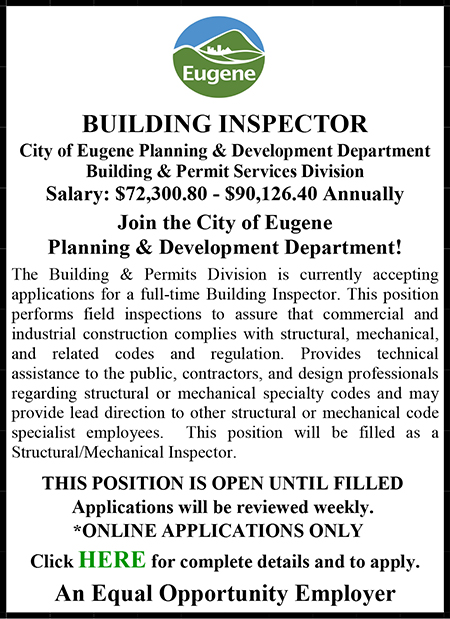 City of Eugene Building Inspector Ad.pub
