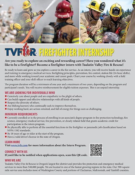 TVFR Firefighter Intern Recruitment Flier 04.28.25